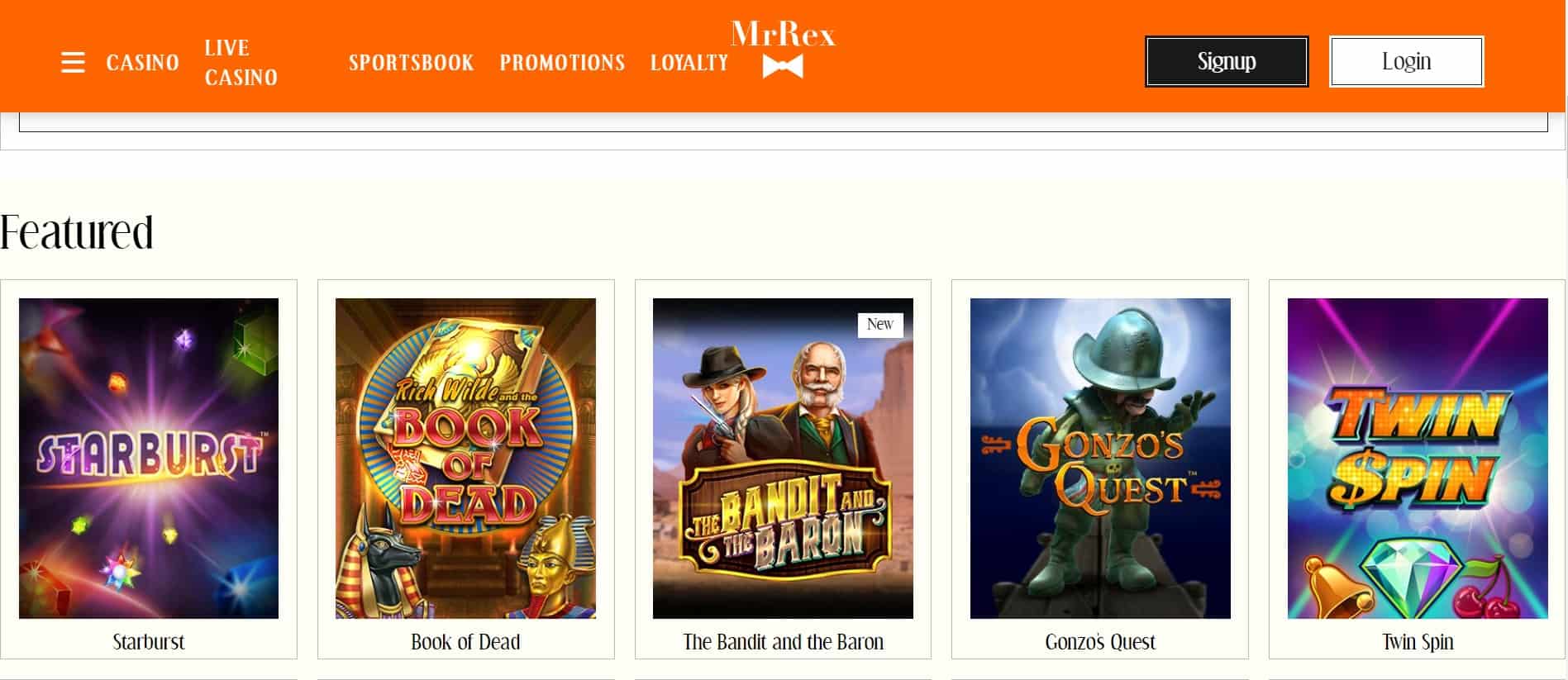 mr rex casino featured games