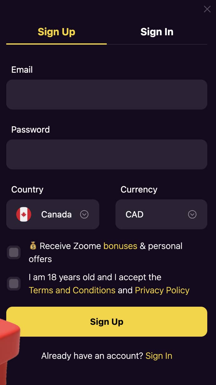 Zoome Casino login and registration