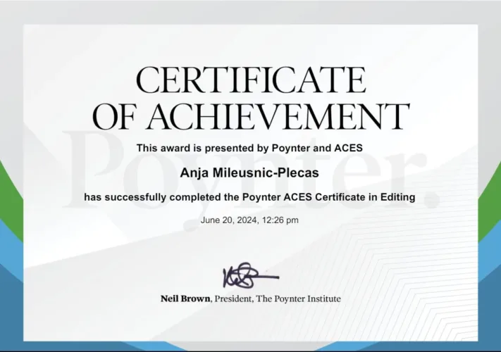 Anja Poynter Aces Certification in Editing