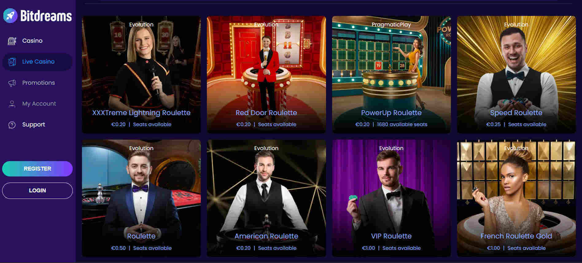 Bitdreams Casino roulette games