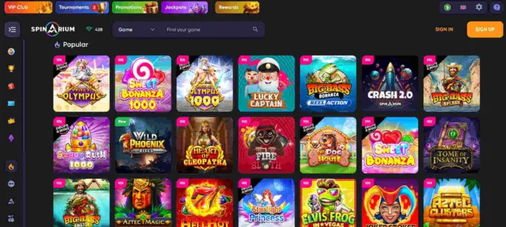 Spinarium casino popular games