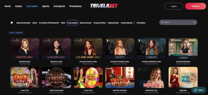 Trivelabet live casino games