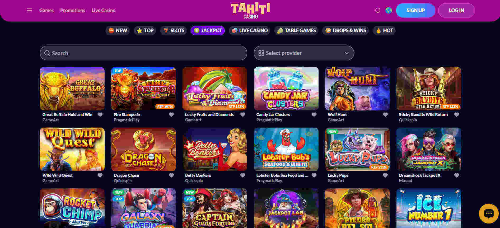 Tahiti Casino jackpot