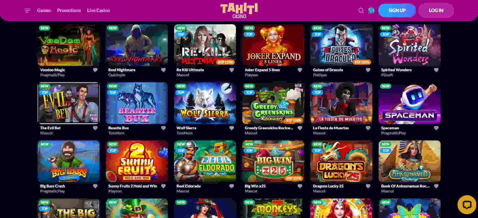 Tahiti Casino new games