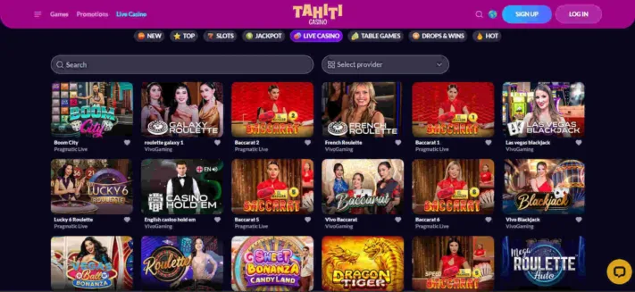 Tahiti live casino games