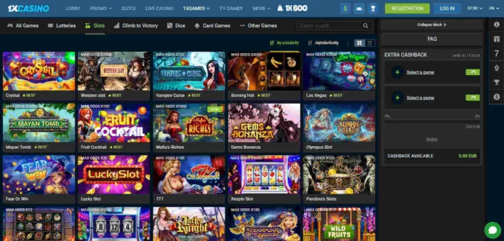 1xCasino slot games