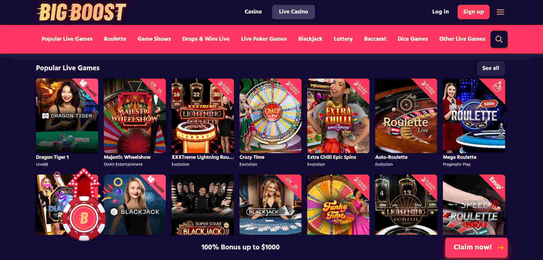 Big Boost Casino popular live games