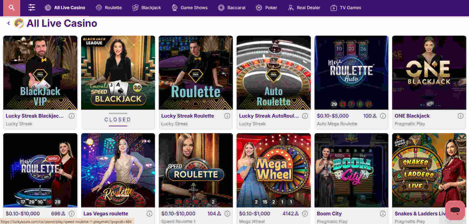 LuckyKoala Casino all live casino games