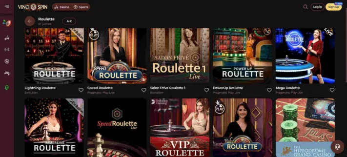 Vincispin live casino games