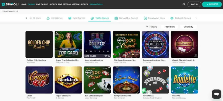 Spinoli Casino table games