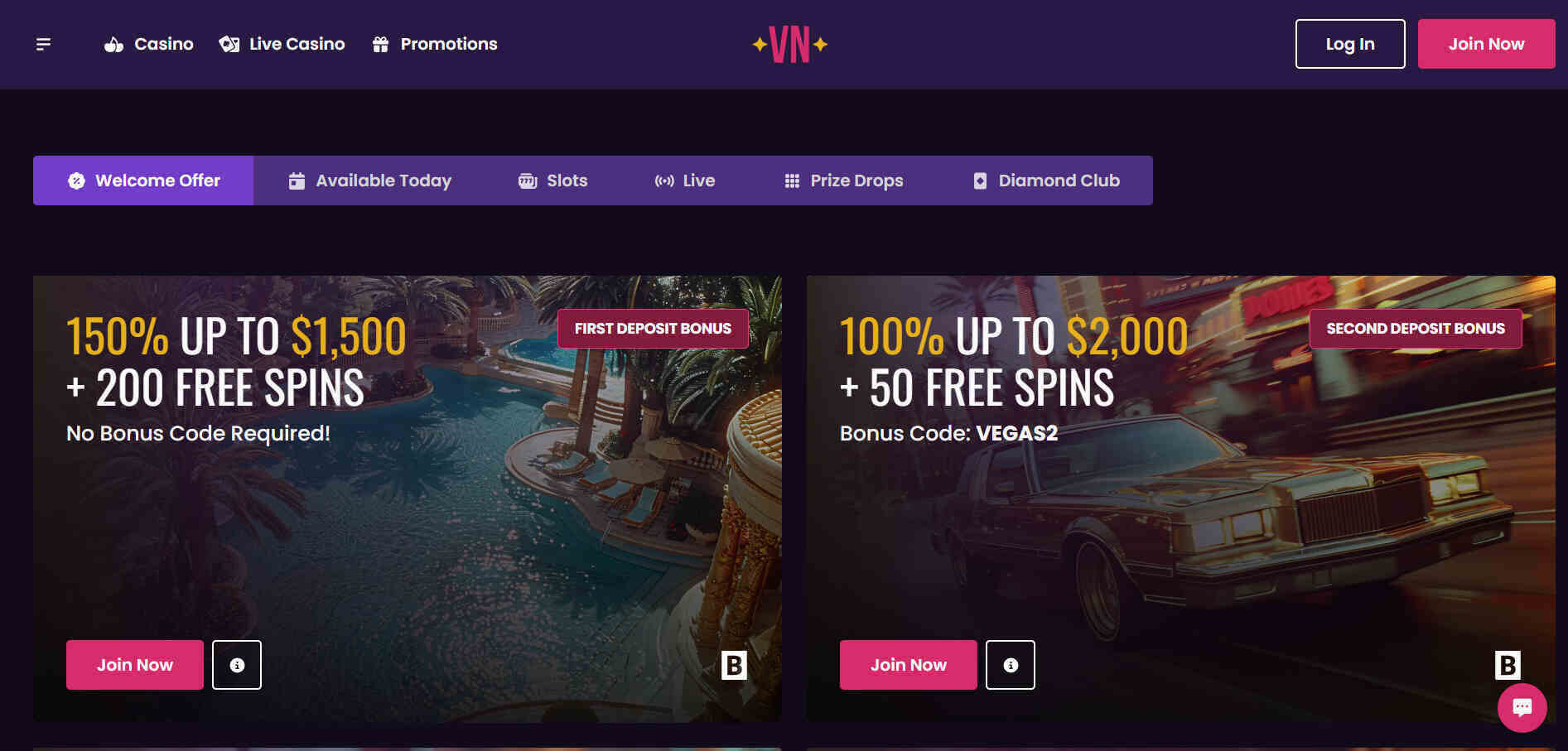 Vegas Now Casino welcome offer